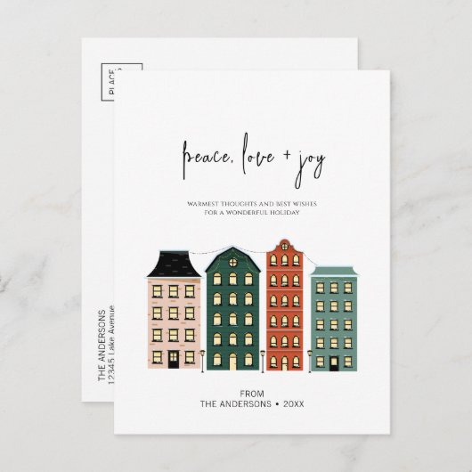 Moderne vredesliefde en vrolijk kerstfeest briefkaart (Voorkant / Achterkant)