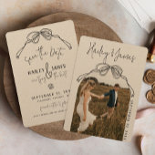 Moderne Vreemde Hand Getekende Boog KRAFT Foto Bru Save The Date