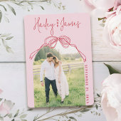 Moderne Vreemde Hand Getekende Boog ROZE Foto Brui Save The Date