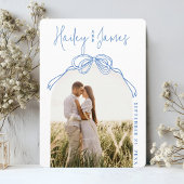 Moderne Vreemde Handgetekende Boog BLAUW Foto Brui Save The Date