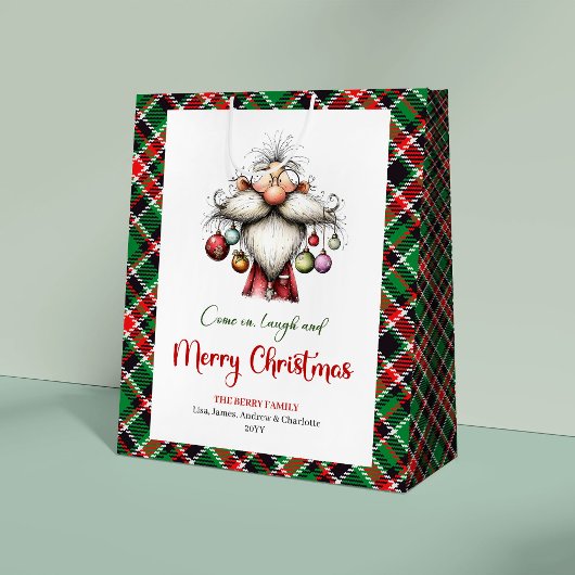 Moderne Vreemde Kerstman Waterverf Kerstcadeautas Medium Cadeauzakje