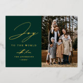 Moderne vreugde aan de wereld groene foto folie feestdagenkaart (Voorkant)