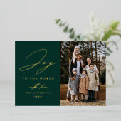 Moderne vreugde aan de wereld groene foto folie feestdagenkaart (Staand Voorkant)