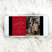 Moderne Vreugde aan de Wereld Rode Foto Feestdagenkaart