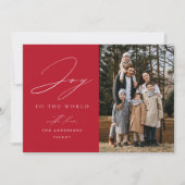 Moderne Vreugde aan de Wereld Rode Foto Feestdagenkaart (Voorkant)