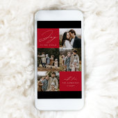 Moderne vreugde aan de wereld Rood 5 foto Feestdagenkaart