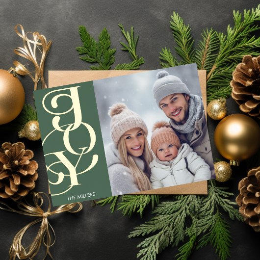 Moderne vreugde Elegante Typografie Groene Minimal Folie Feestdagen Briefkaart