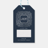 Moderne Vreugde Marine en Zilveren Vakantie Cadeaulabel (Voorkant)