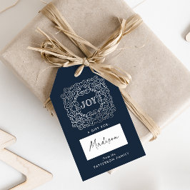 Moderne Vreugde Marine en Zilveren Vakantie Cadeaulabel