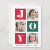 Moderne Vreugde Pleinen Rood & Groen 4 Foto Feestdagenkaart (Voorkant)