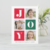 Moderne Vreugde Pleinen Rood & Groen 4 Foto Feestdagenkaart (Staand voorkant)