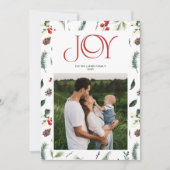 Moderne Vreugde Rode Berry Botanische Foto Kerstmi Feestdagenkaart (Voorkant)