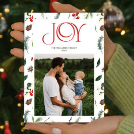 Moderne Vreugde Rode Berry Botanische Foto Kerstmi Feestdagenkaart