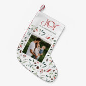 Moderne Vreugde Rode Berry Botanische Foto Kerstmi Kleine Kerstsok (Voorkant (Hangend))