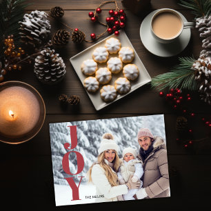 Moderne Vreugde Typografie Minimale 1 Foto Tartan  Feestdagenkaart