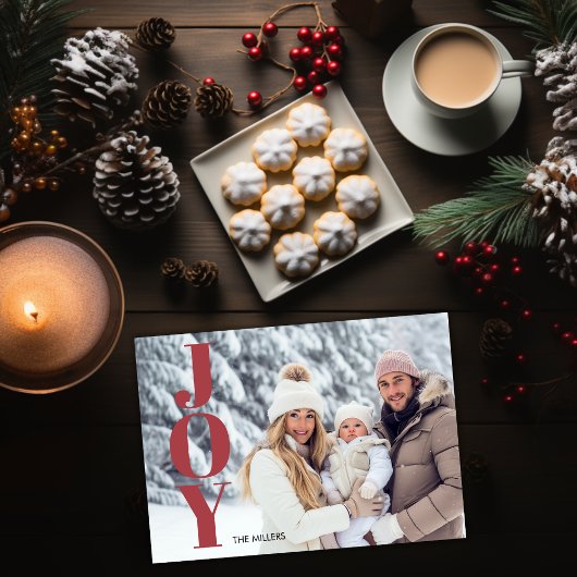 Moderne Vreugde Typografie Minimale 1 Foto Tartan  Feestdagenkaart