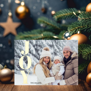 Moderne Vreugde Typografie Minimale 1 Foto Tartan  Folie Feestdagen Briefkaart