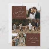 Moderne Vreugde voor de Wereld Bruin 4 Foto Feestdagenkaart (Voorkant)