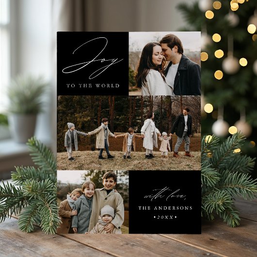 Moderne vreugde voor de wereld Zwart 4 foto Feestdagenkaart