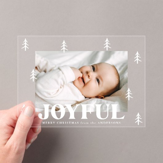 Moderne vreugdevolle bomen vakantiefoto acryl uitnodigingen (Insitu (Draagbaar))