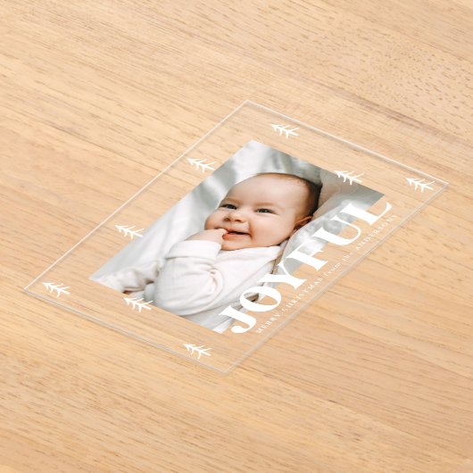 Moderne vreugdevolle bomen vakantiefoto acryl uitnodigingen (Laagn)