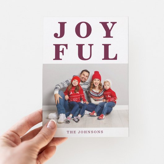 Moderne vreugdevolle Bourgondische kerstfoto Feestdagenkaart