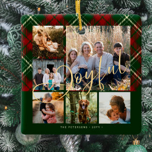 Moderne vreugdevolle familie fotocollage Kerstmis Keramisch Ornament