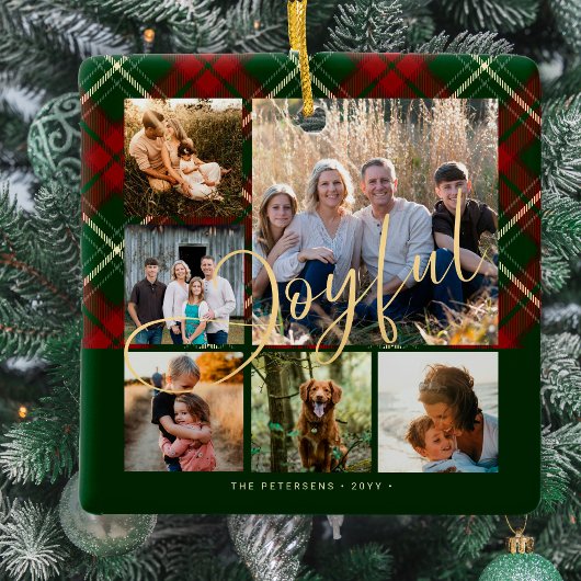 Moderne vreugdevolle familie fotocollage Kerstmis Keramisch Ornament