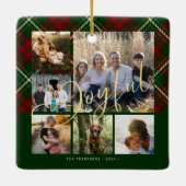 Moderne vreugdevolle familie fotocollage Kerstmis Keramisch Ornament (Achterkant)