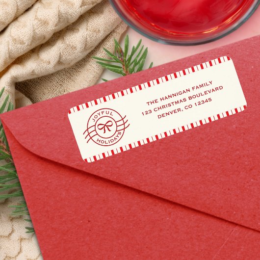 Moderne vreugdevolle Feestdagen Red Bow Etiket