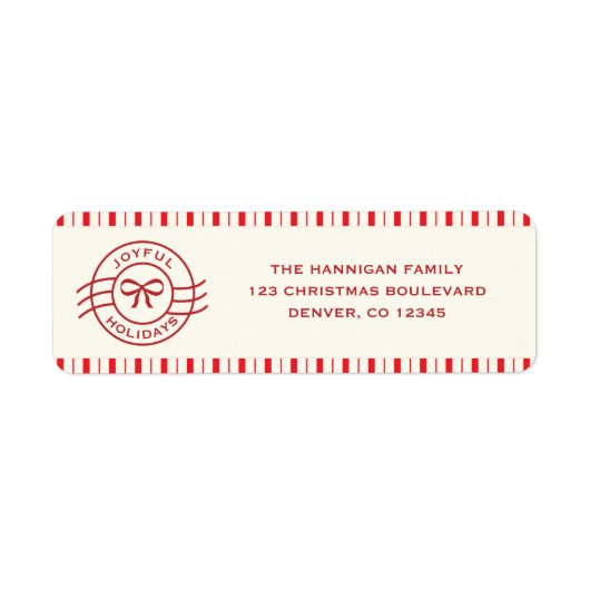 Moderne vreugdevolle Feestdagen Red Bow Etiket (Voorkant)