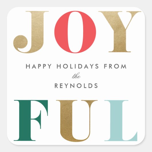Moderne vreugdevolle kerstcadeau vierkante sticker (Voorkant)