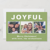 Moderne vreugdevolle kerstgroene fotocollage feestdagenkaart (Voorkant)