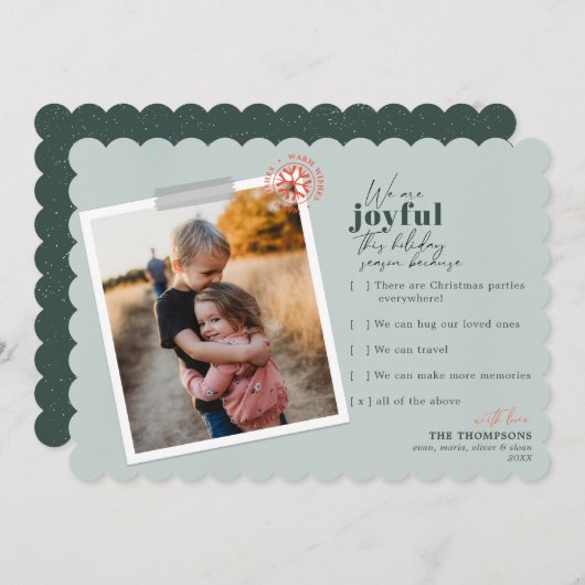 Moderne vreugdevolle redenen Groene foto-feestdag Feestdagenkaart (Voorkant / Achterkant)