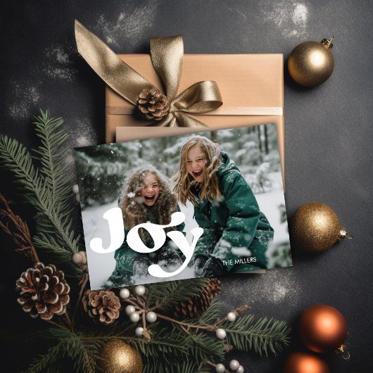 Moderne vreugdevolle retro typografie 1 foto minim feestdagenkaart