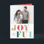 Moderne vreugdevolle Type Elegant 2 Kerstmis met f Feestdagen Kaart<br><div class="desc">Een modern wenskaart voor een foto op vakantie met elegante folie en festieve spijkertinen.</div>