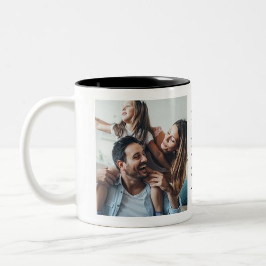 Moderne vreugdevolle typografie 2 foto tweekleurige koffiemok (Links)