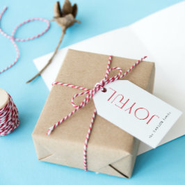 Moderne vreugdevolle typografie Rode Kerstvakantie Cadeaulabel