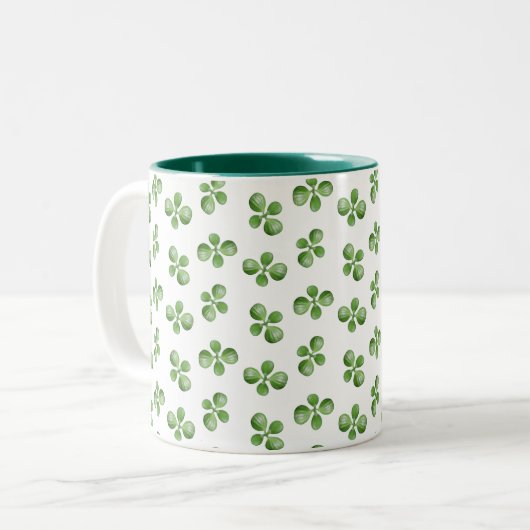 Moderne vriendelijke groene, succesvolle bladeren  tweekleurige koffiemok (Voorkant links)