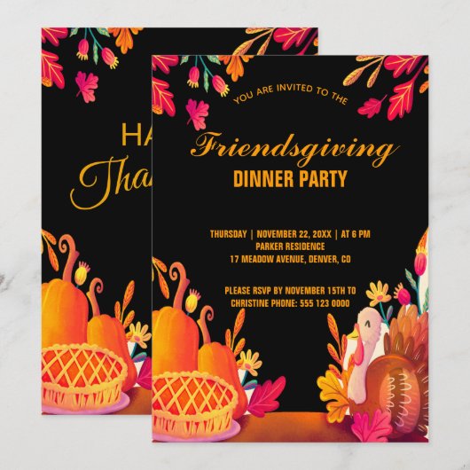 Moderne vrienden die dineren met een feestuitnodig kaart (Voorkant / Achterkant)