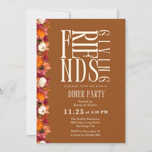 Moderne Vrienden geven Diner Bloemen Uitnodiging (Voorkant)