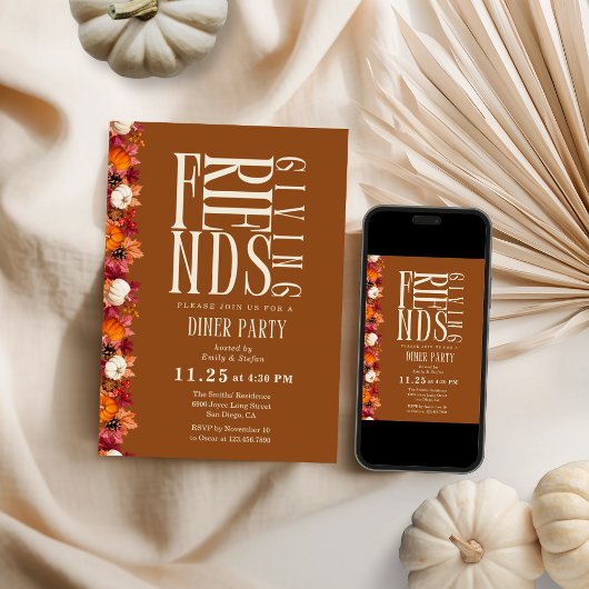 Moderne Vrienden geven Diner Bloemen Uitnodiging