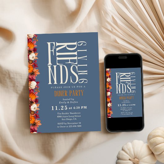 Moderne Vrienden geven Diner Bloemen Uitnodiging