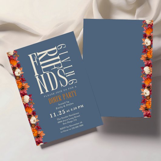 Moderne Vrienden geven Diner Bloemen Uitnodiging