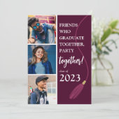 Moderne 'Vrienden' Graduation Party Photo Collage Kaart (Staand voorkant)