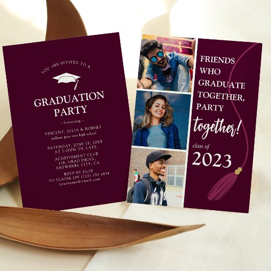 Moderne 'Vrienden' Graduation Party Photo Collage Kaart