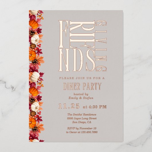 Moderne Vriendschappen Diner Bloemen Folie Uitnodiging (Voorkant)
