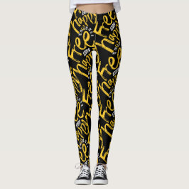Moderne Vrije Gelukkige Gele Typografie op Zwarte Leggings