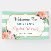 Moderne Vrijgezellenfeest Floral Mint Green Stripe Spandoek (Horizontaal)