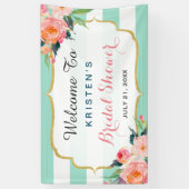 Moderne Vrijgezellenfeest Floral Mint Green Stripe Spandoek (Verticaal)